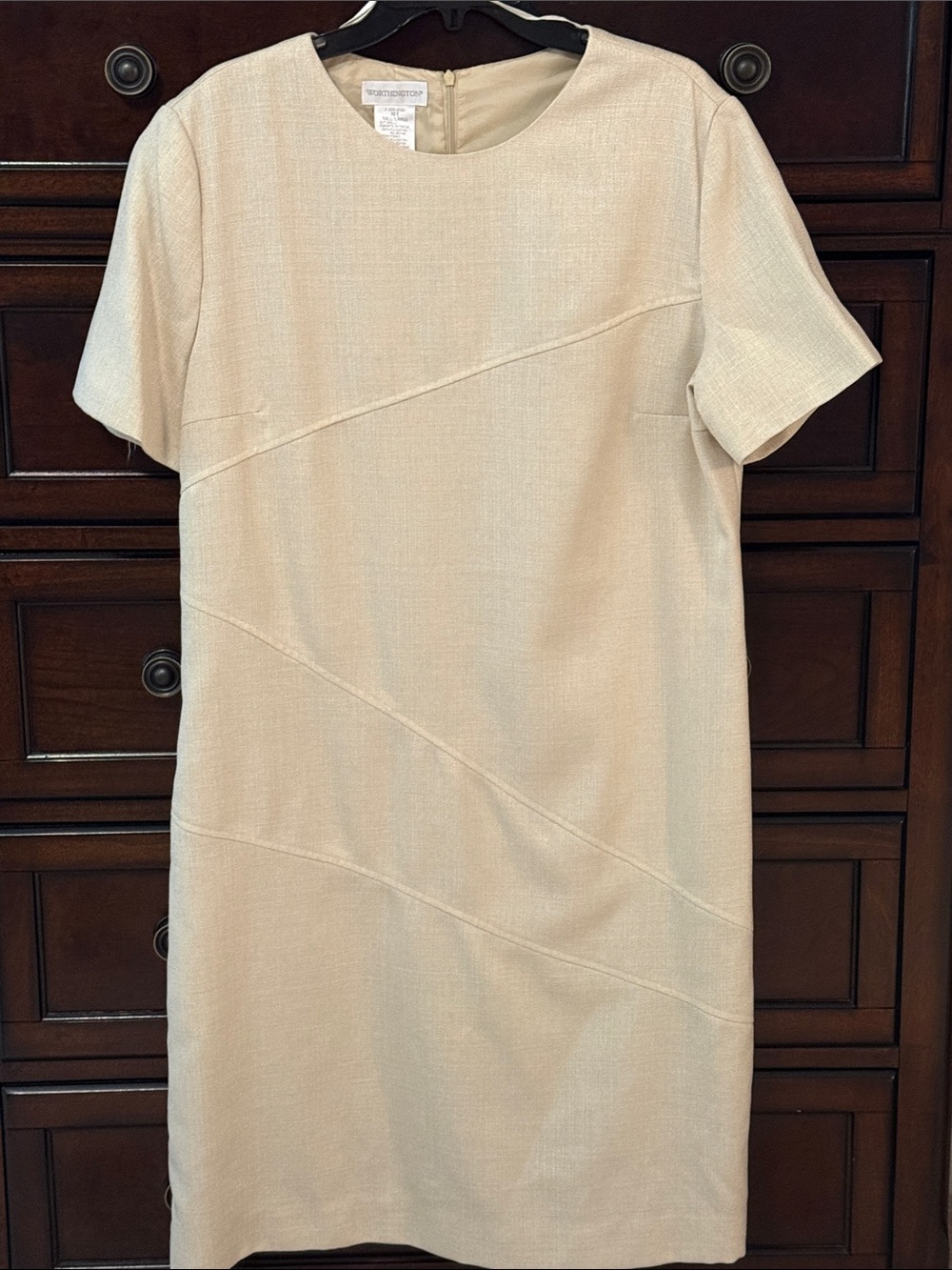 Worthington Neutral Cream Short Sleeve Shift Midi Dress